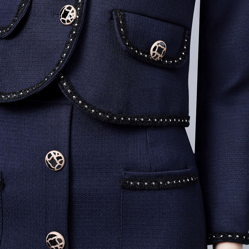 high-end temperament woven ribbon lace V-neck short top jacket with split half body hip hugging skirt two-piece set for autumn