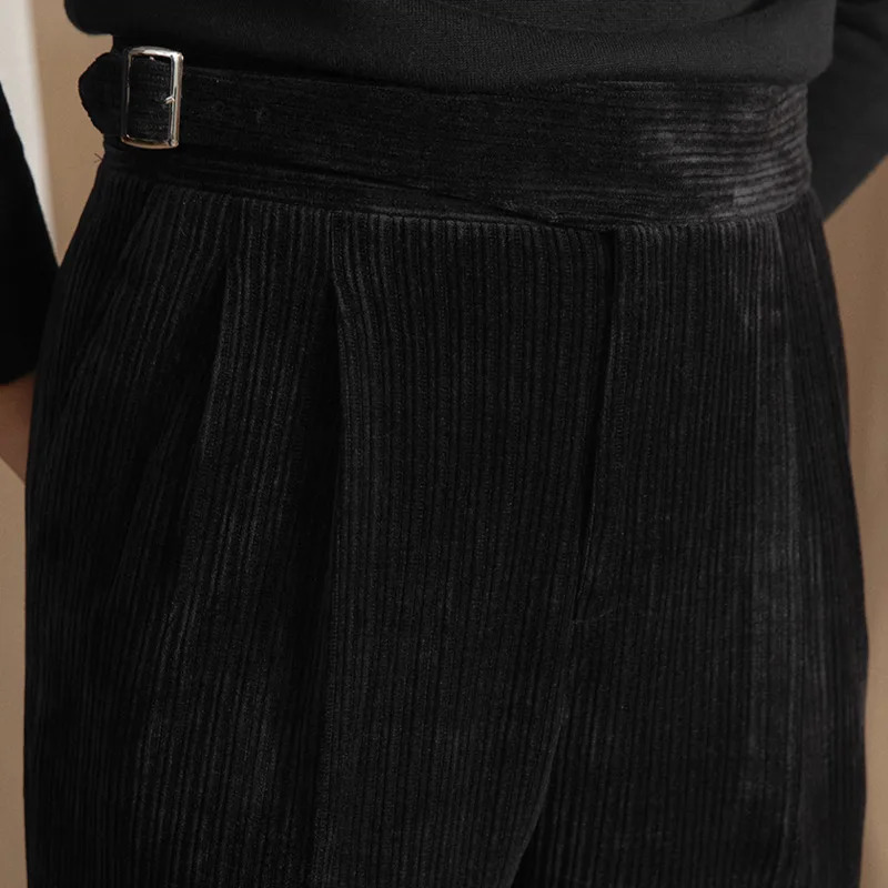 Corduroy High Waist Office Warm Casual Pants Italian Business Pants High Quality Straight Triple Pants Men Pantalon Para Hombres 241011