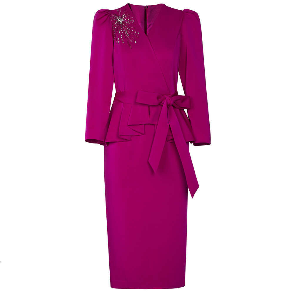 high-end luxury temperament exquisite nail diamond waist cinching lace up fake two-piece hip hugging dress 2024 autumn new item