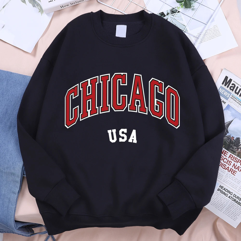 Chicago Usa Classic City Graphic Clothing Sweatshirt Man Harajuku Loose Clothes ONeck Pullover Menswear Fleece 241010