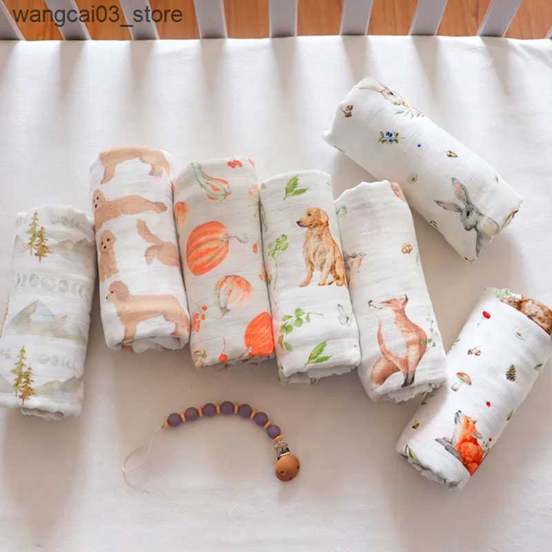 Blankets Swaddling New Prints Bamboo Cotton Muslin Swaddle Multifunctional Baby Muslin blanket Baby Newborns Blanket 120*120cm L240910