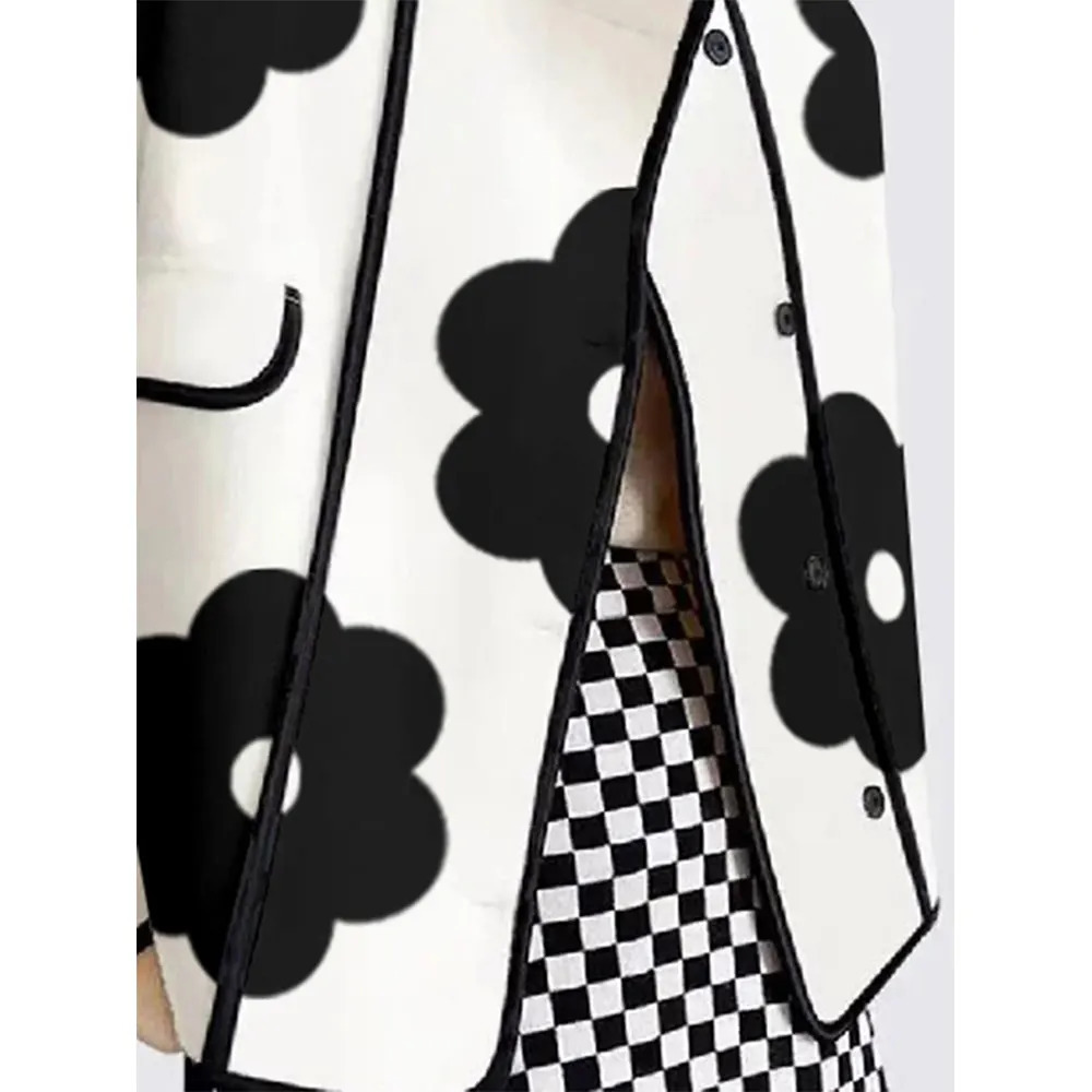 Long sleeved loose contrasting printed split collar jacket outerwear 241007