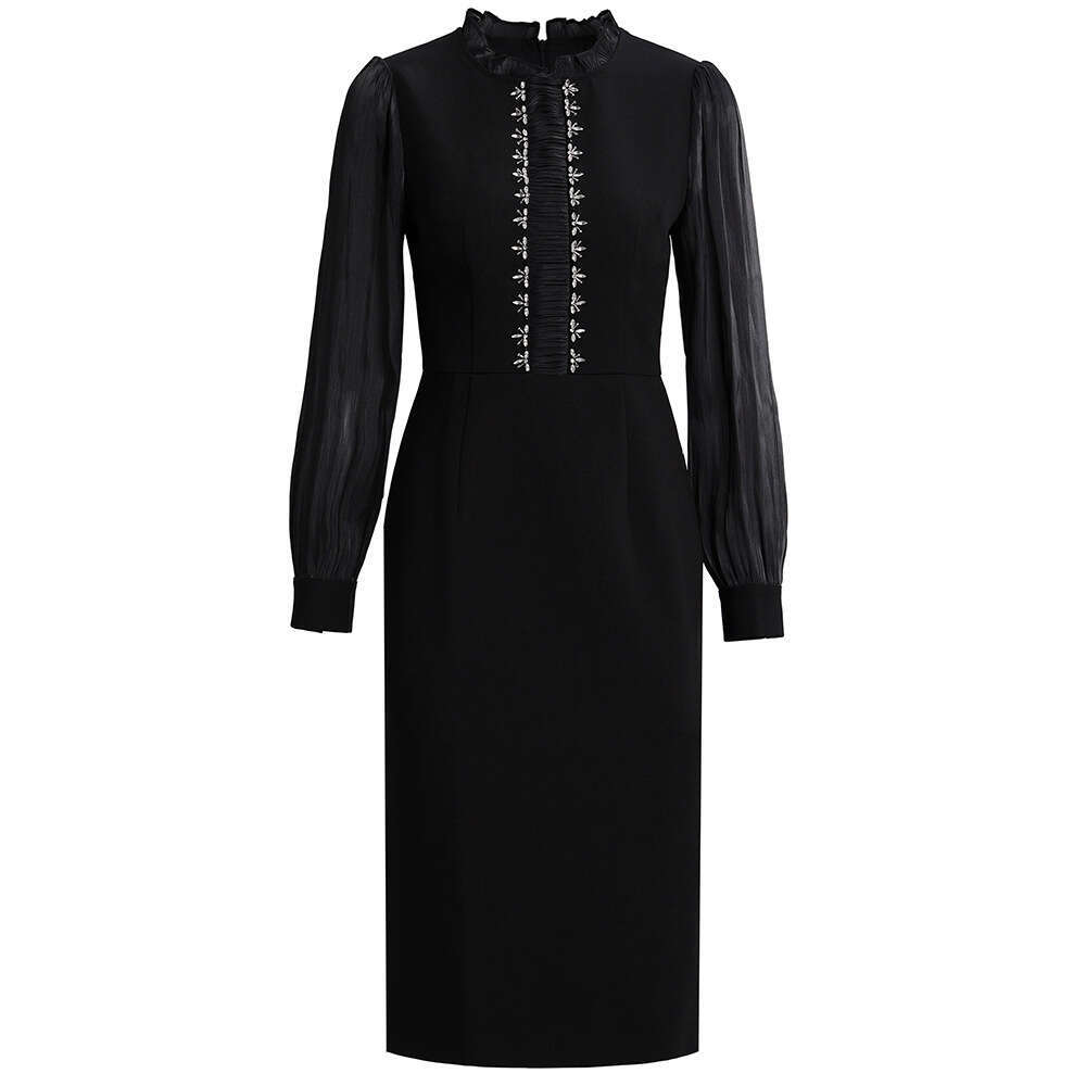 Purple High end Light Luxury Dress 2024 New Black Ear Collar Western Goddess Style Texture Bag Hip Skirt Autumn