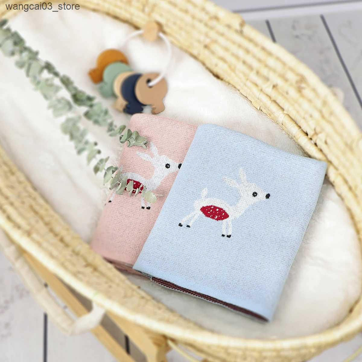 Blankets Swaddling Cute Deer Knit Baby Blanket Super Soft Newborn Girl Boy Stroller Wrap Swaddle Cotton Knitted Toddler Gifts Infant Crib Quilts L2409