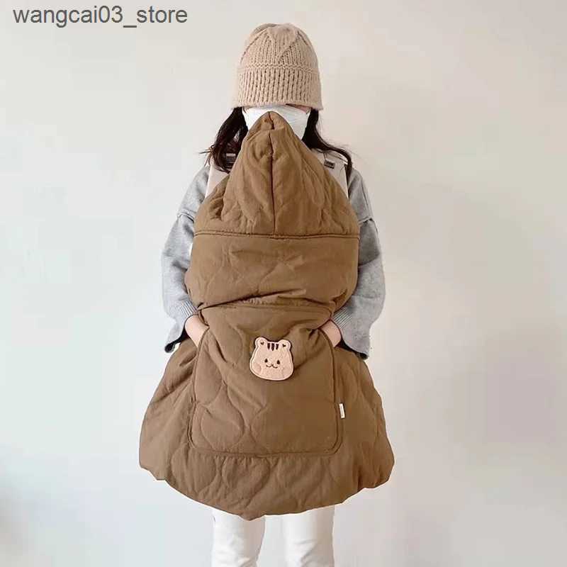 Blankets Swaddling Korean Baby Stroller Blanket Cover Cartoon Bear Hooded Cloak Cape Thicken Newborn Swaddle Wrap Windproof Infant Sleeping Quilt L240