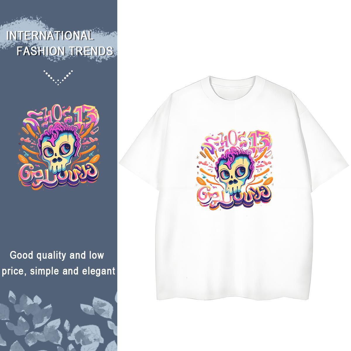 Brand Womens T Shirts 230g Cotton Short sleeve Soft Sport skull Tshirt for Man Woman Unisex Custom Cartoon Clothings