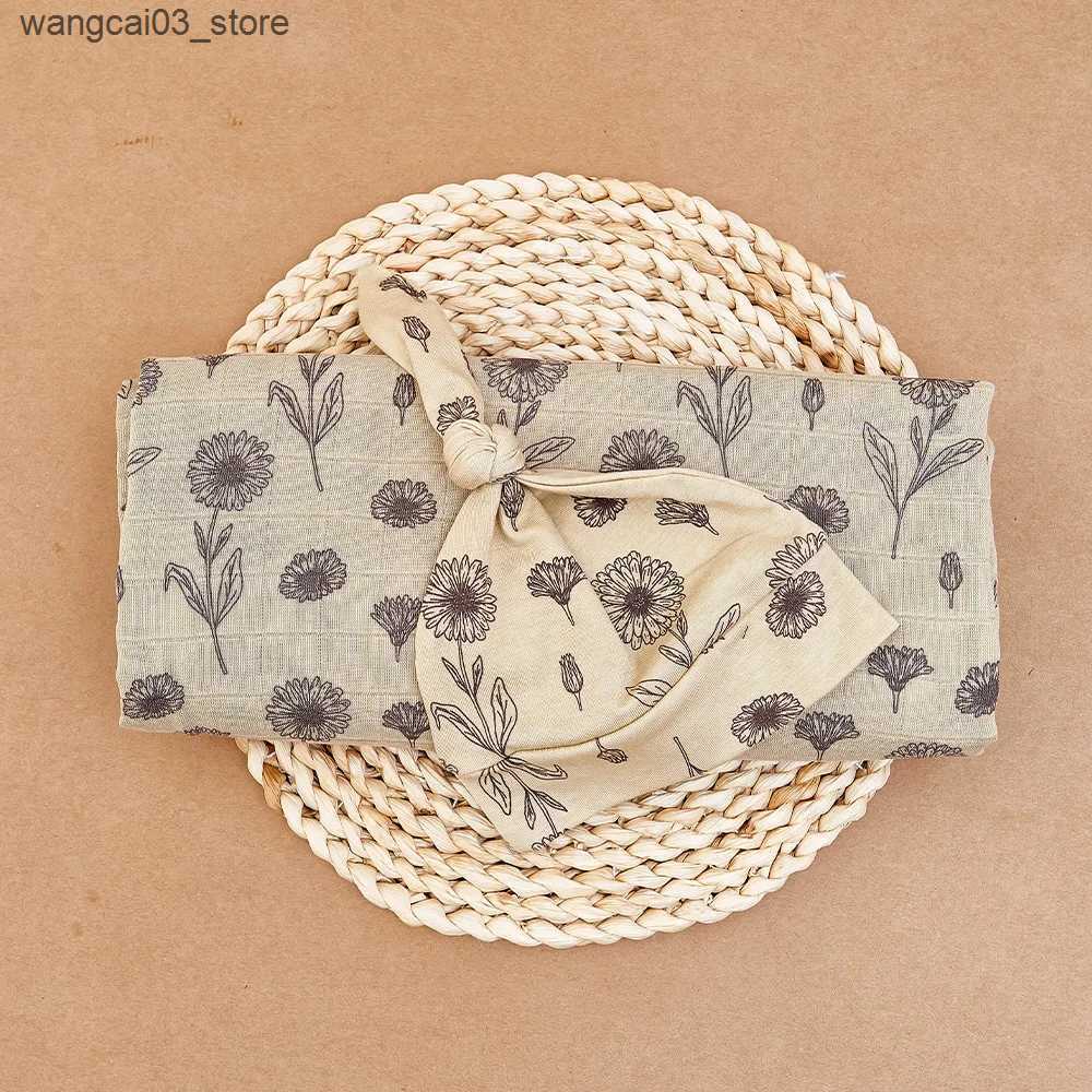 Blankets Swaddling Kangobaby #My Soft Life# 2023 New Premier Quality Bamboo Cotton Baby Muslin Blanket And Cap Breathable Newborn Swaddle L240910