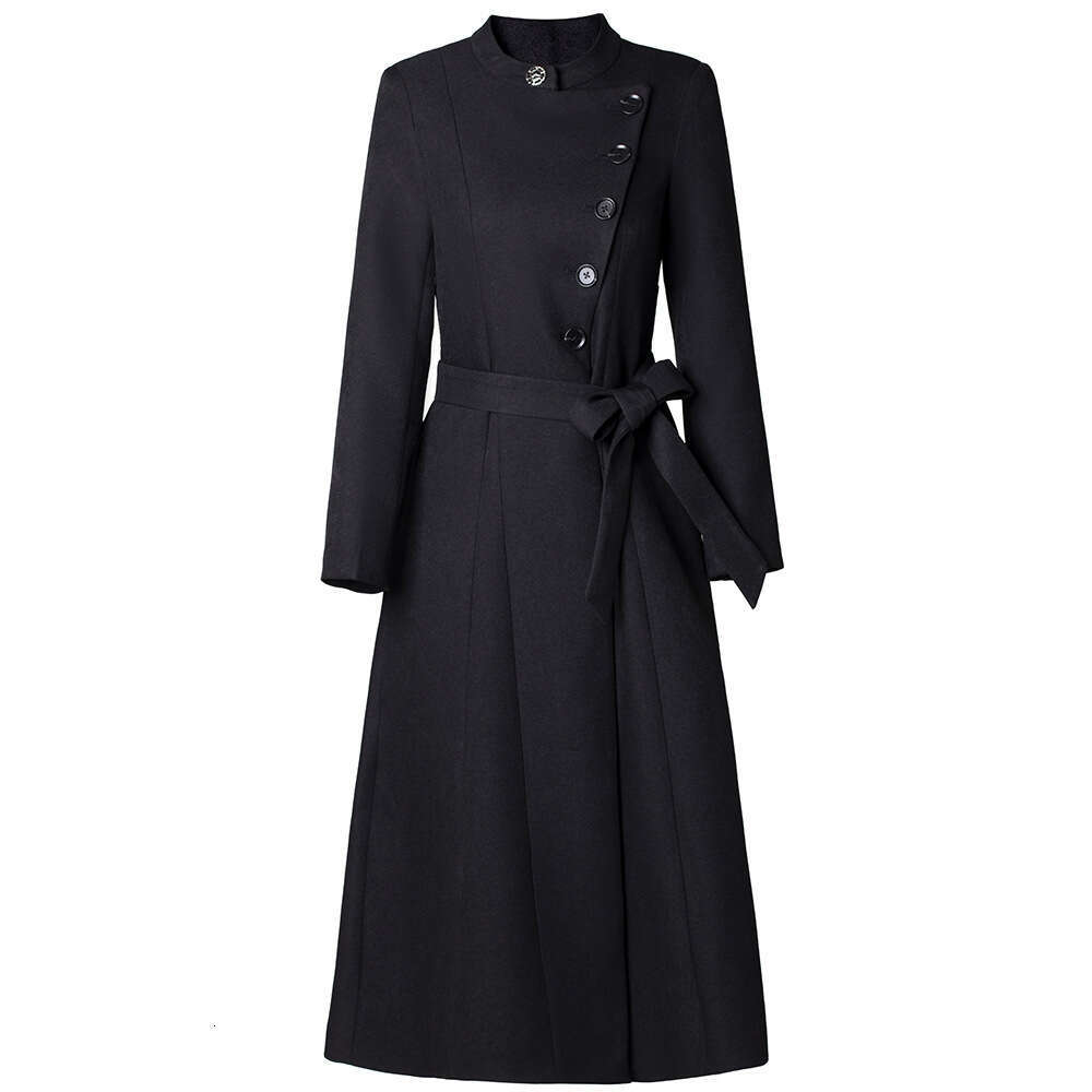 single breasted waist cinching lace up A-line large swing windbreaker dress 2024 autumn new style temperament goddess style