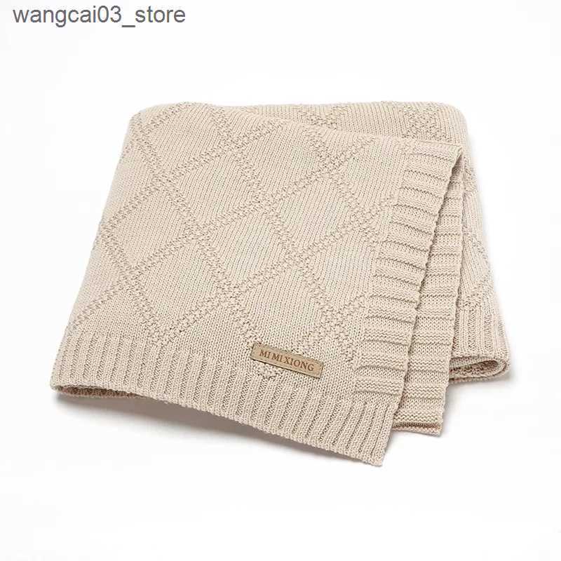 Blankets Swaddling Cotton Baby Blanket Knitted Infant Kid Bedding Sofa Quilt Plaid Solid Newborn Girl Boy Stroller Swaddle Wrap Super Soft 90*70CM L24