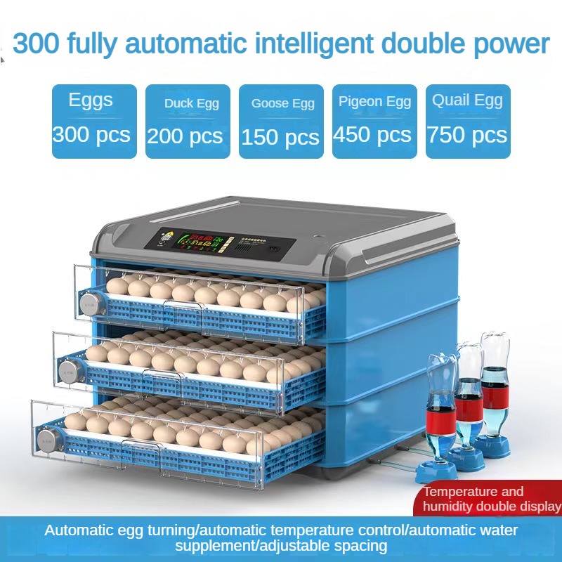 300 Capacity Egg Incubator Fully Automatic Dual Power Hatching Machine Chick Roller Automatic Temperature Humidity Control