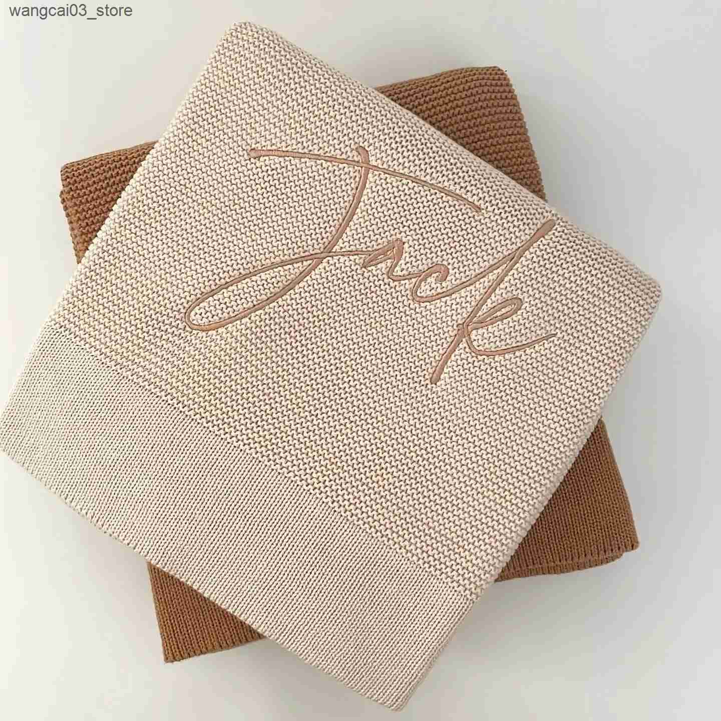 Blankets Swaddling Name Personalised Baby Blanket Newborn Swaddle Wrap Blanket Cotton Crochet Toddler Infant Baby Bedding Crib Bed Stroller Blanket L2