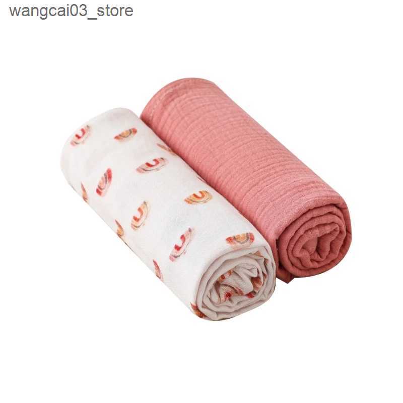 Blankets Swaddling 2pcs/set Cotton Swaddle Blanket Baby Blanket Floral Print Muslin Diaper Swaddle New Born Crinkle Fabric Baby Born Stroller Cover L2