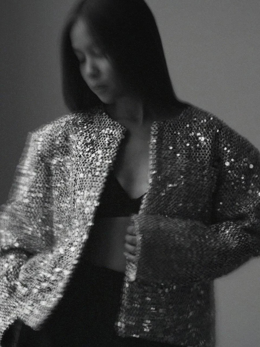 Bornladies Loose Short Tweed Sequin Jacket Women Fashion Coat Trend Versatile Warm Chic Elegant Female Coats Woman Clothes 241011