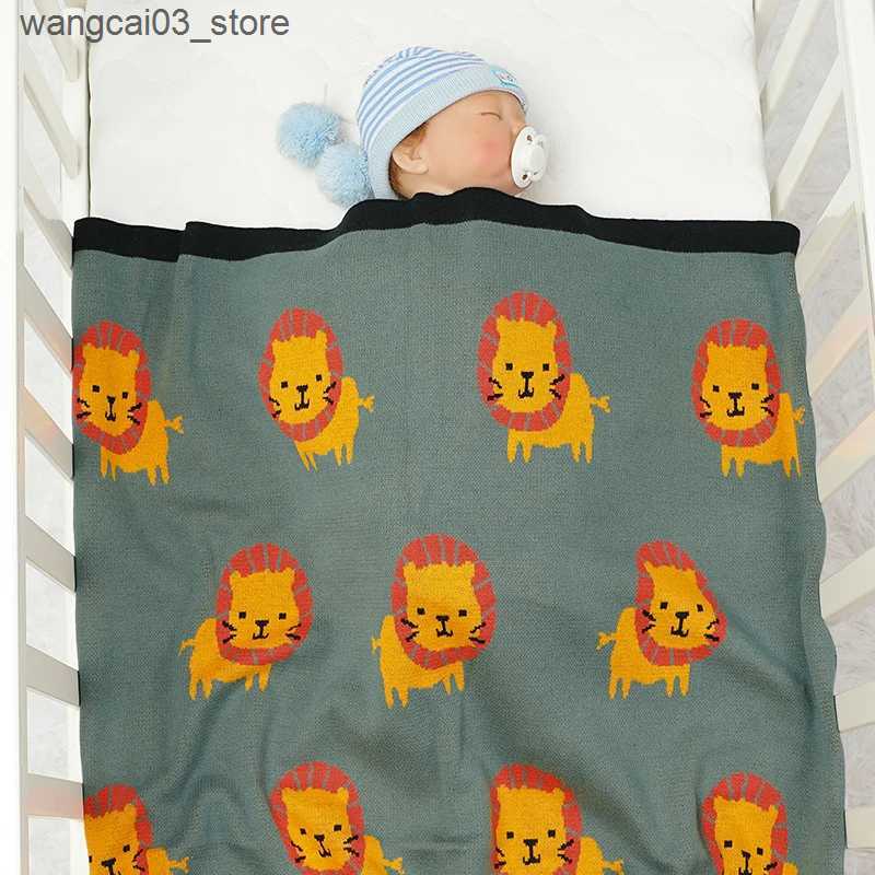 Blankets Swaddling Baby Blanket 100*80CM Cotton Infant Kid Stroller Swaddling Super Soft Knitted Newborn Girl Boy Bed Plaid Quilt Cute Cartoon Lion L2