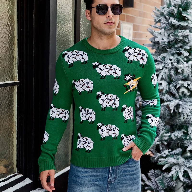 2024 Fall and Winter Alpaca Jacquard Long-sleeved Christmas Sweater Mens Casual Pullover Knitted Sweater 241009