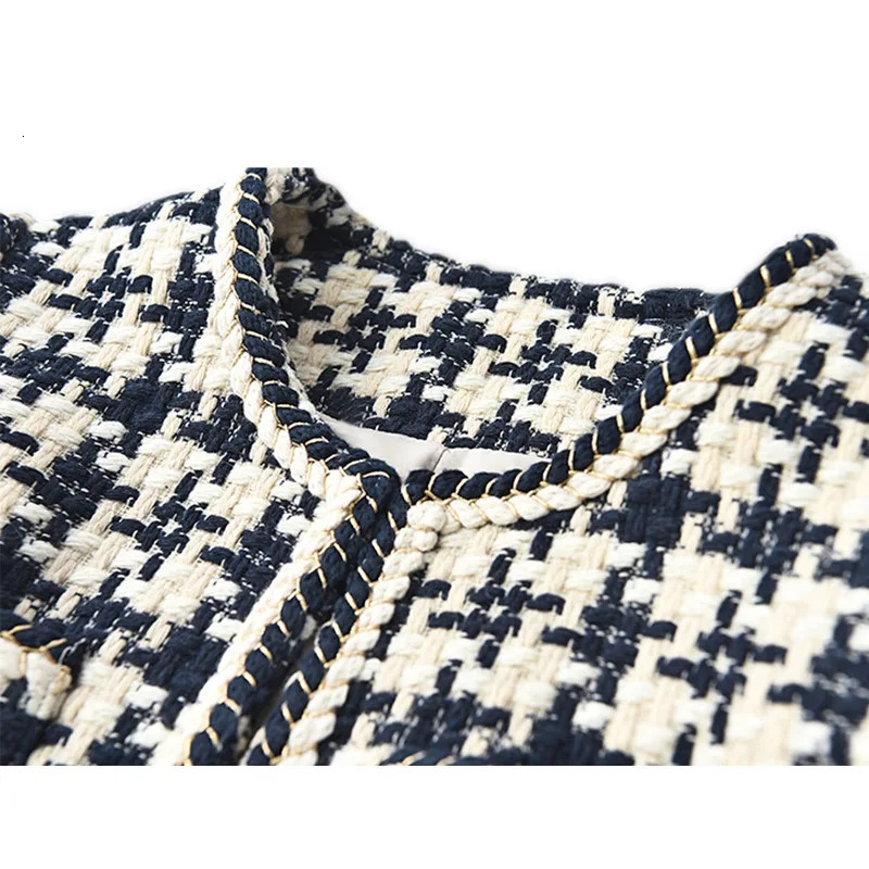 Coarse woolen weave Thousand Bird grid jacket womens coat spring/summer item wool short wool jacket 241007