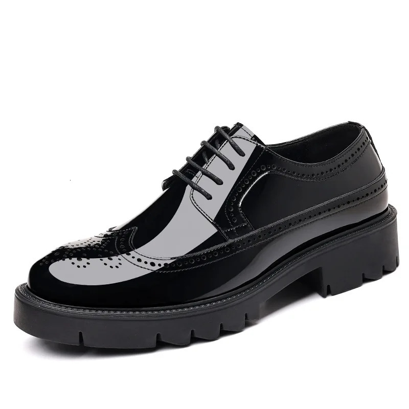 5 8 10cm Heel Platform Cow Leather Brogue Mens Shoes Fashion Soft Bottom Spring and Autumn Business Formal Mens Shoes 241007