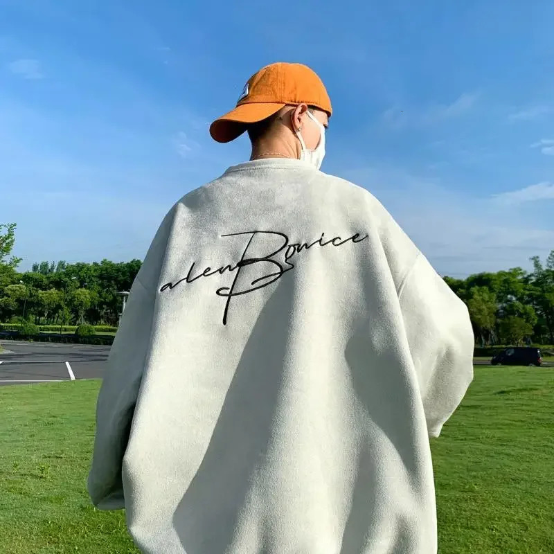 Mens round neck sweater trend for spring autumn and winter high-end suede couple casual loose sweater y2k 241011