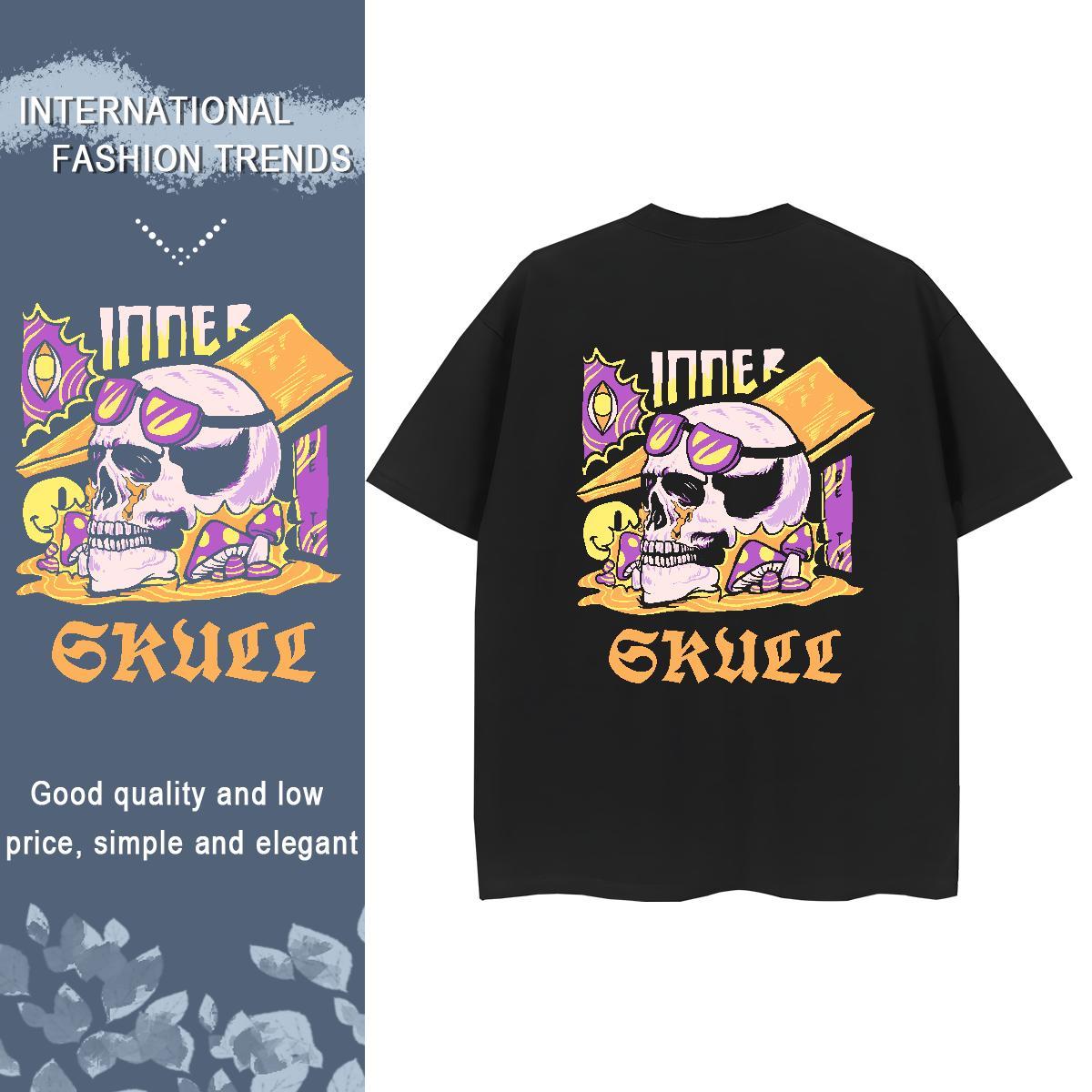 2024 T-Shirts 230g Cotton Crew Neck Breathable Daily Outfit skull Couples T Shirts Loose Customized Print Tops Shirt