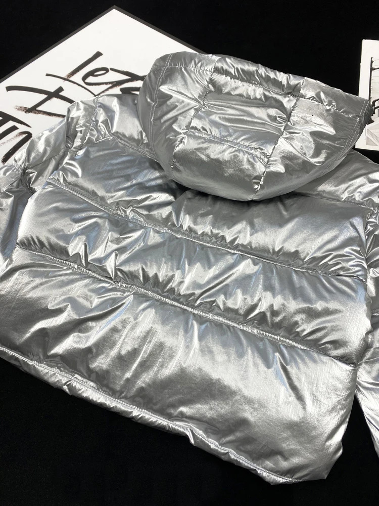 YOZOU Warm Winter Silver Shiny Hooded Padded Quilted Jacket Woman Short Parkas Y2k Korean Zipper Coat High Street Fashionable 241009