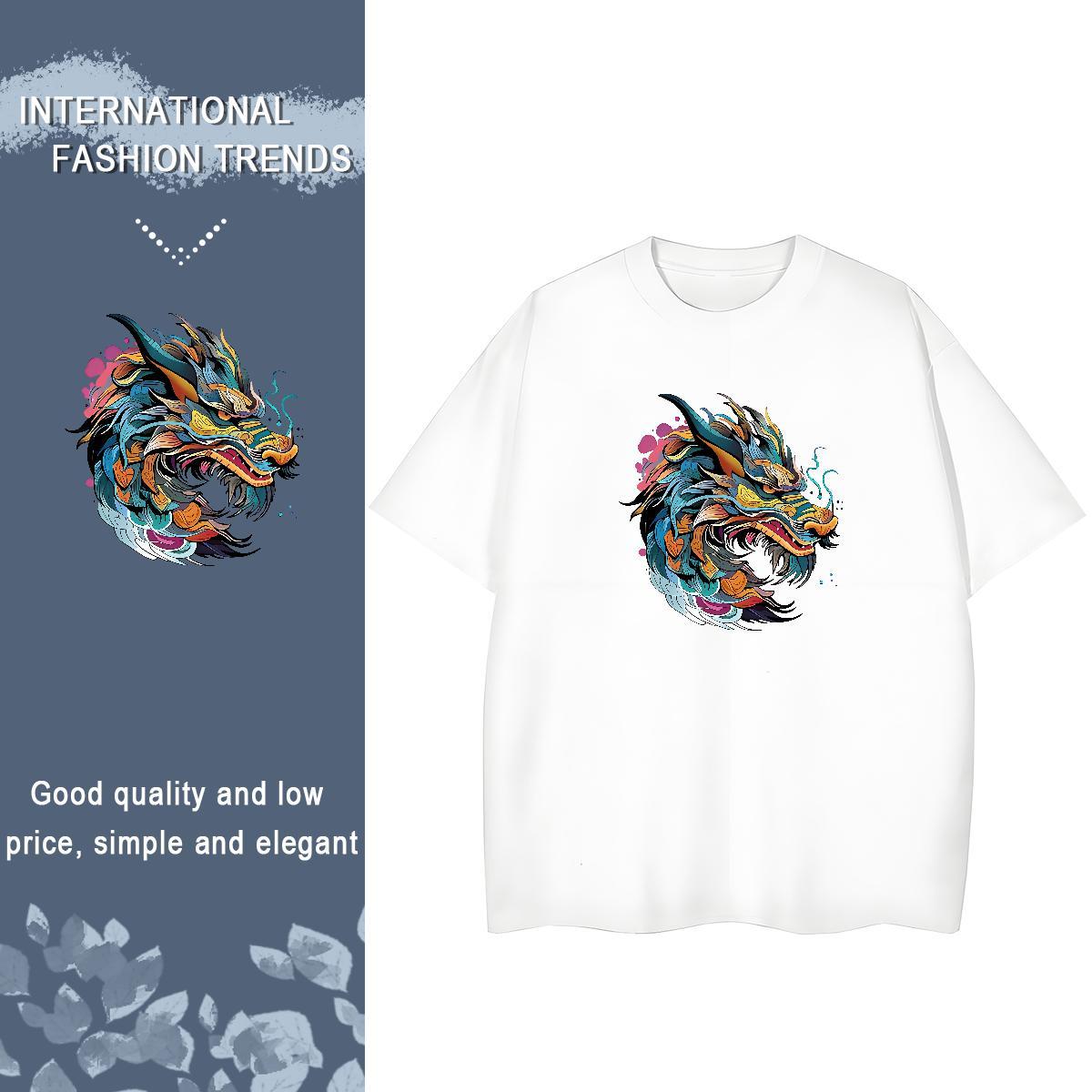 Brand Women T Shirts 100% Cotton 230g Crew Neck Casual Beach Colorful Dragon Head Womens Tshirts Wholesale Skull Top Shirts