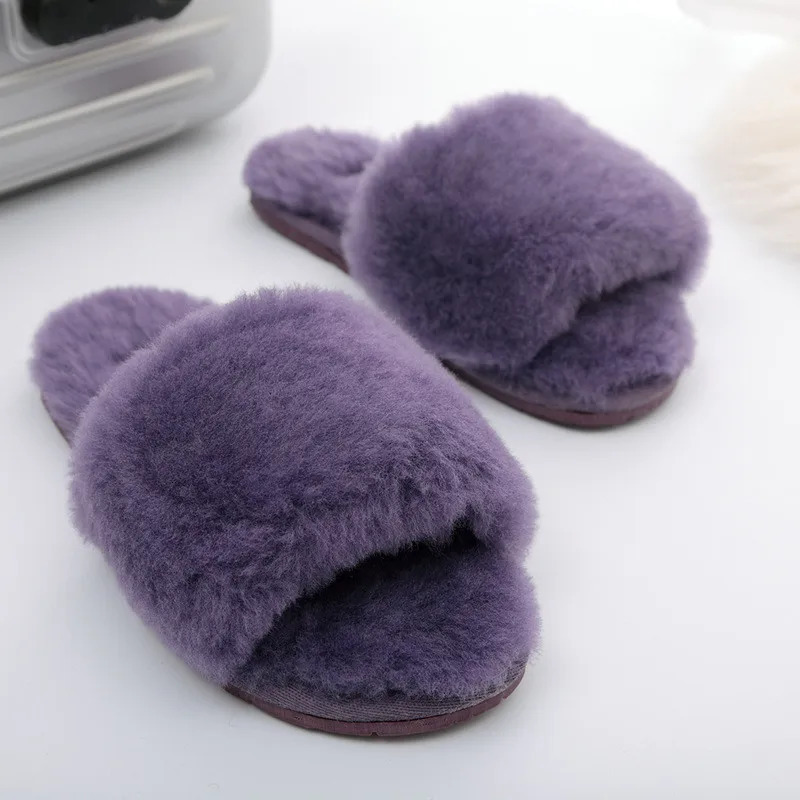 Colorful wool womens home slider natural sheepskin fur slider fashionable womens winter slider warm womens indoor slider soft 241007