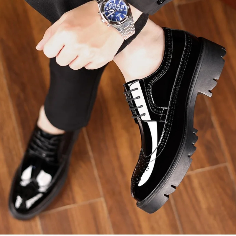 5 8 10cm Heel Platform Cow Leather Brogue Mens Shoes Fashion Soft Bottom Spring and Autumn Business Formal Mens Shoes 241007