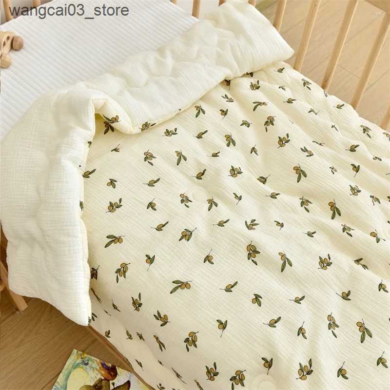 Blankets Swaddling Dropshipping Korean Baby Quilt Pure Muslin Cotton Blanket Baby Four Seasons Warm Soft Swaddle Wrapped Bedding Quilt L240910