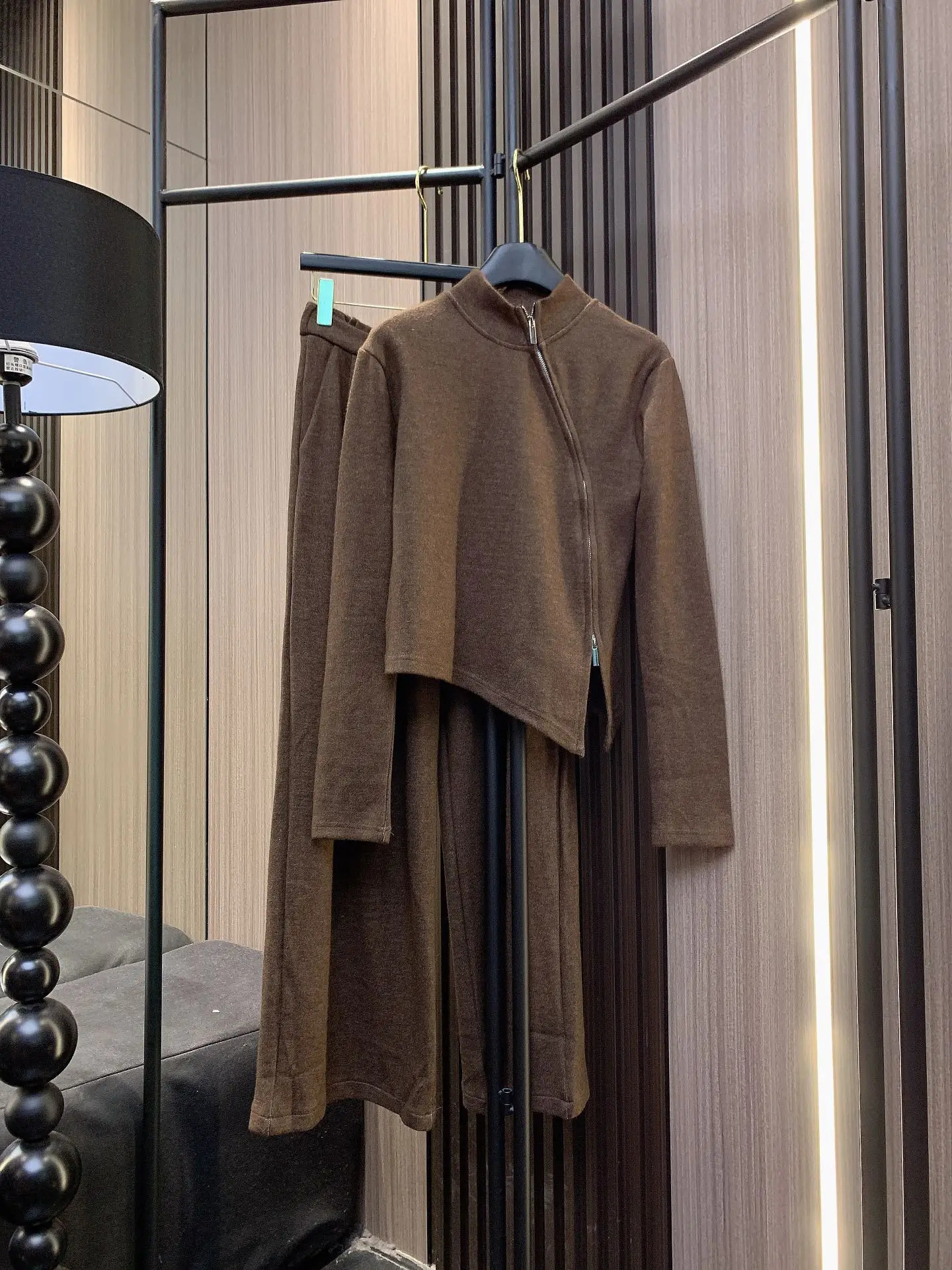 hoodie and pants set slim fit irregular high neck topelastic waist wide leg 241008