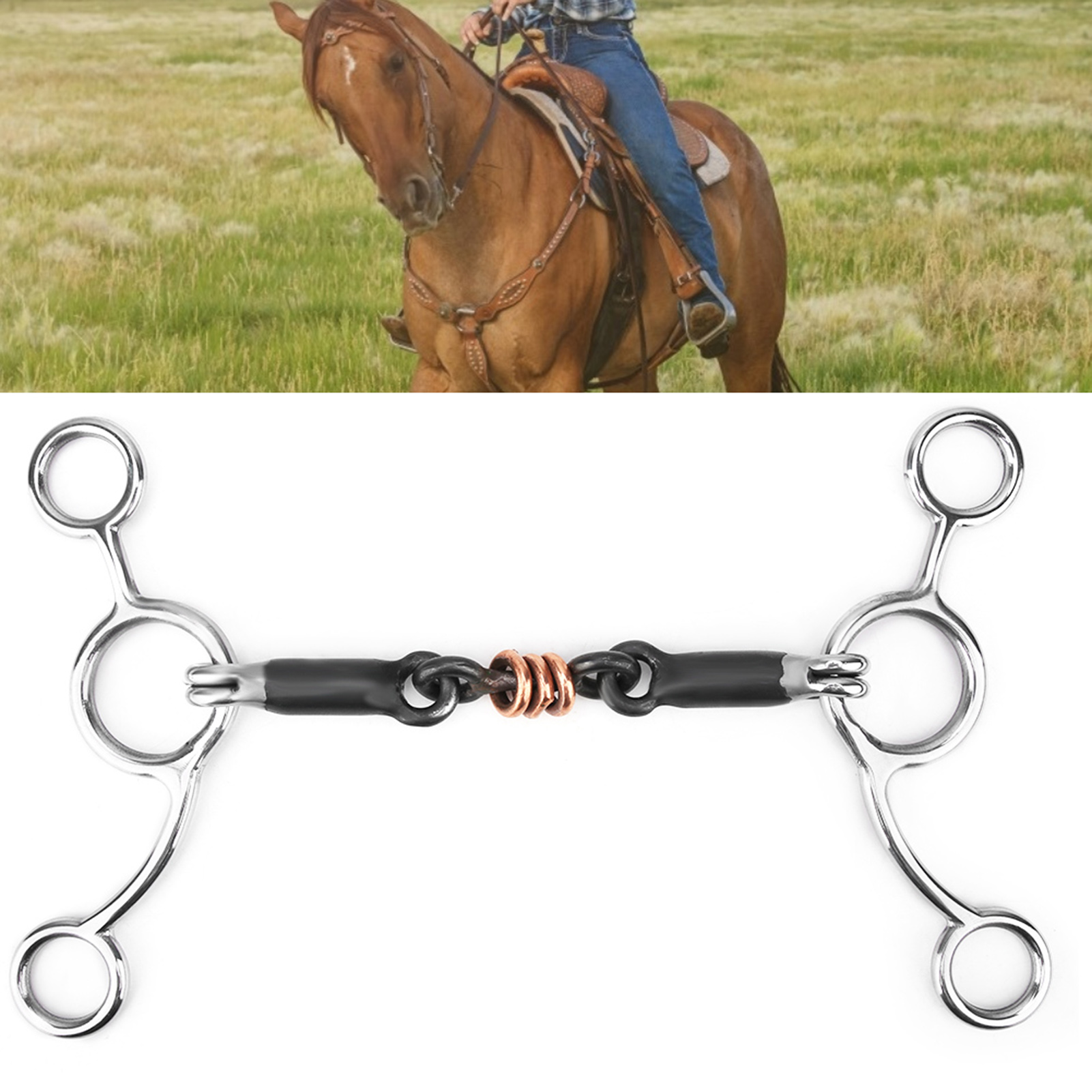 Equestrian Loose Ring Full Cheek Gag Gag Ring Snaffle Bits Horse Chew Stainless Steel Gag Bit With Black Steel Mouth Horse Chew