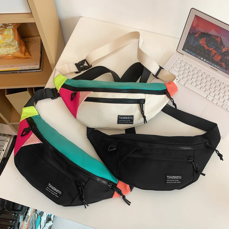 Large capacity storage waist bag womens plain fan-shaped bag large blue bag multifunctional nylon chest bag banana waist bag 241008