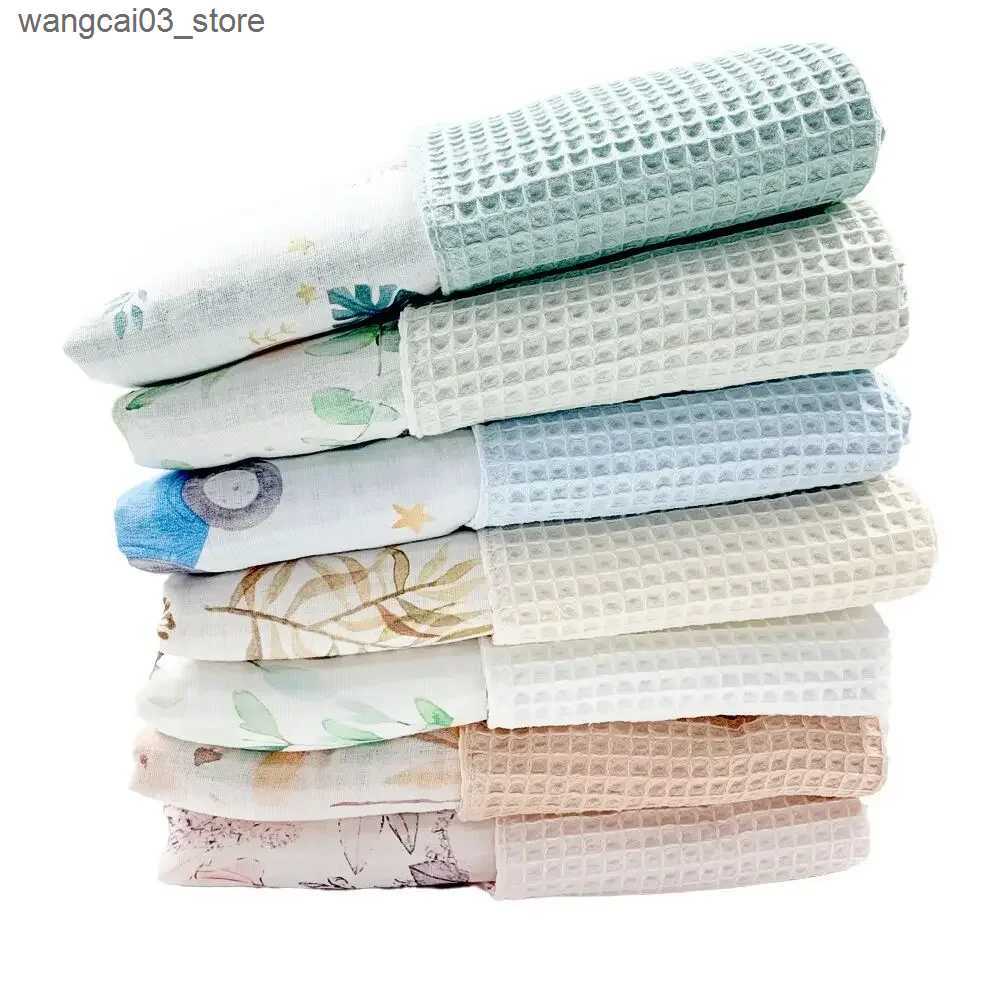 Blankets Swaddling Muslin Baby Bedding Swaddle Blanket Baby Blanket Newborn Gauze Infant Waffle Cotton Recieving Blankets Print Abies Accessories L240