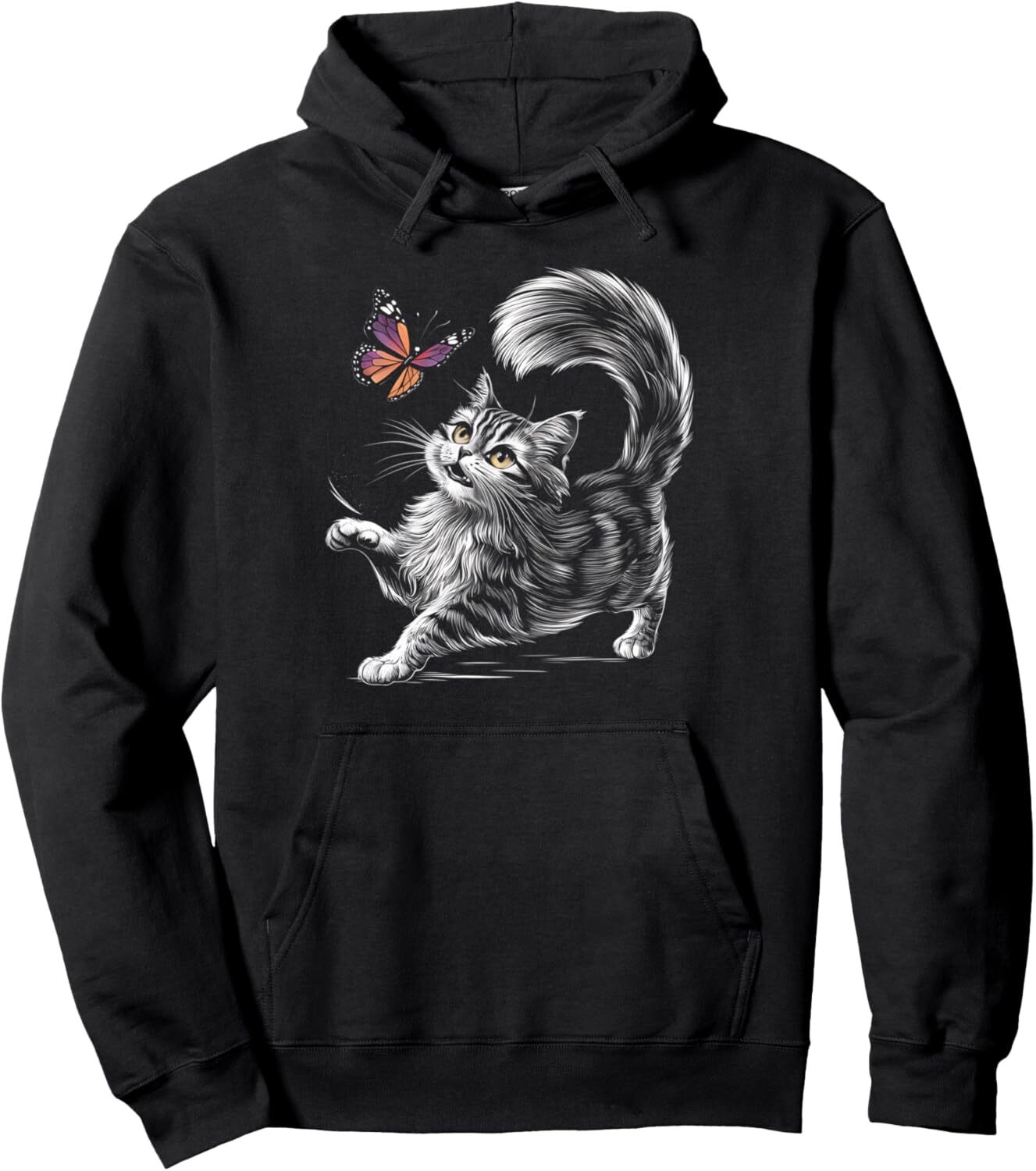 Hoodie for Mens Womens Cat Lover Butterfly Cute Kitten Pet Owner Feline Gifts Pullover Hoodie Graphic Hoodies sweatshirt Pullover Long Sleeve
