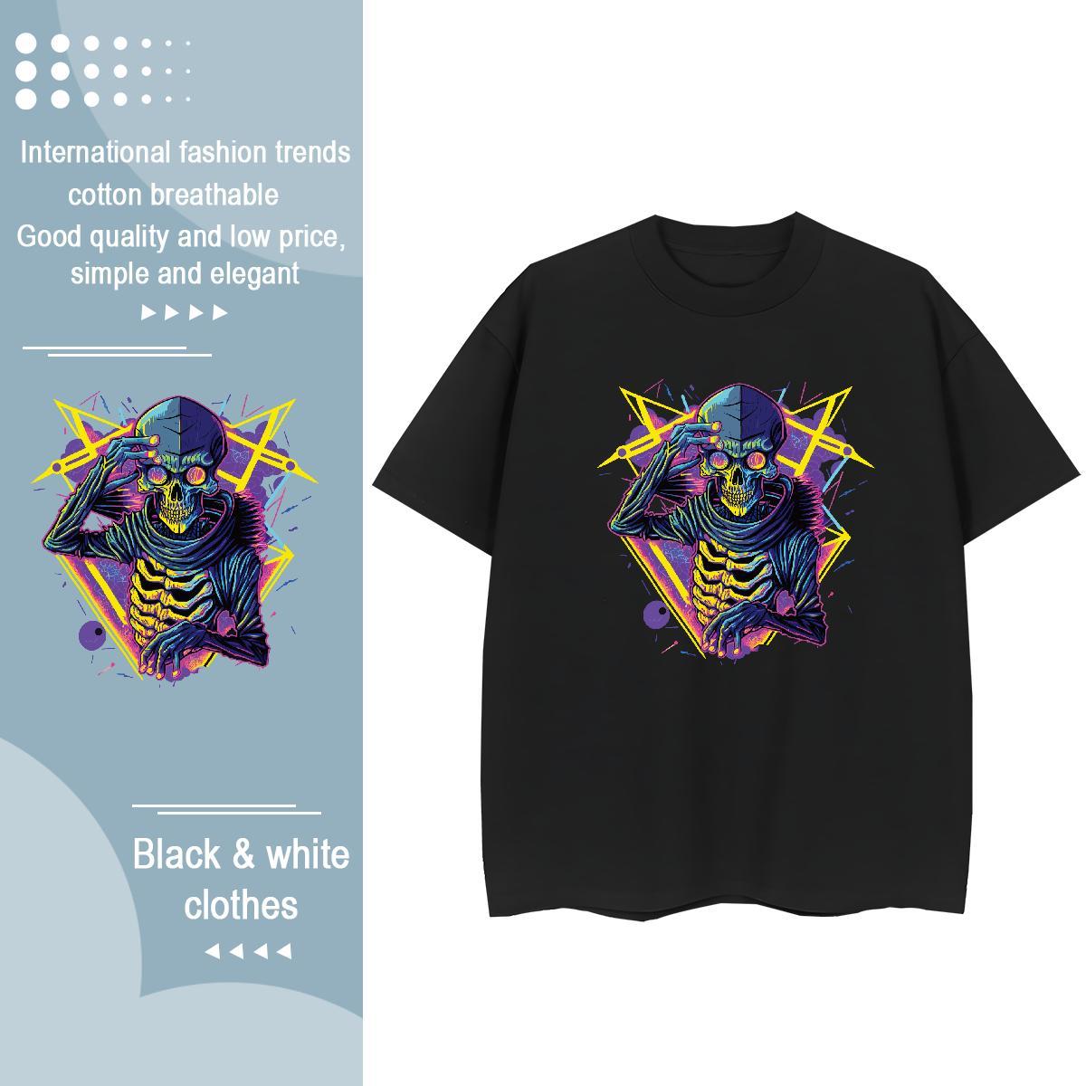 New Arrival Woman T Shirts 230g 100% Cotton Breathable Short Sleeve Spring Summer skull Womens Tshirts Soft Cartoon Anime Clothes Shirt