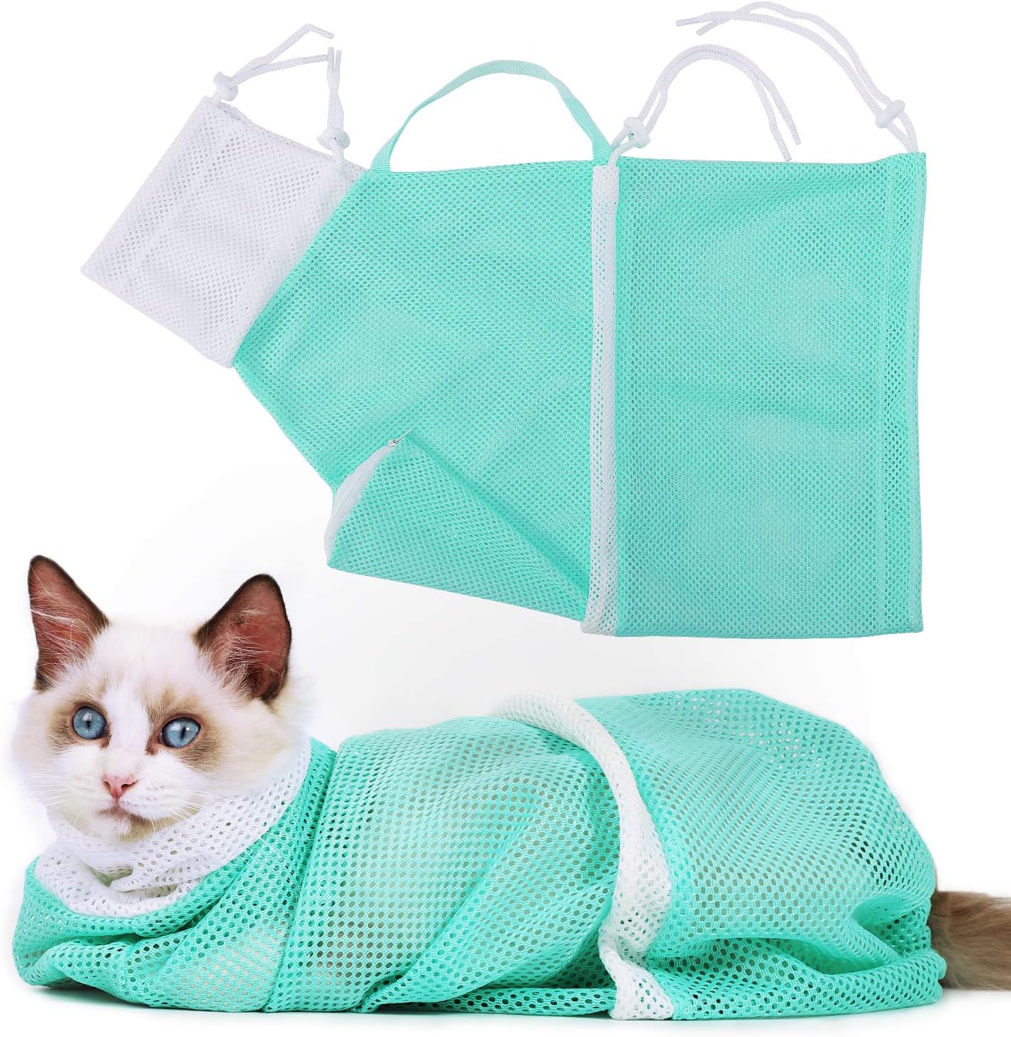 Cat Grooming Shower Bag Mesh Polyester Wash Mesh Bags Adjustable Cats Restraint Bag Prevent Scratching For Bathing Nail Trimming