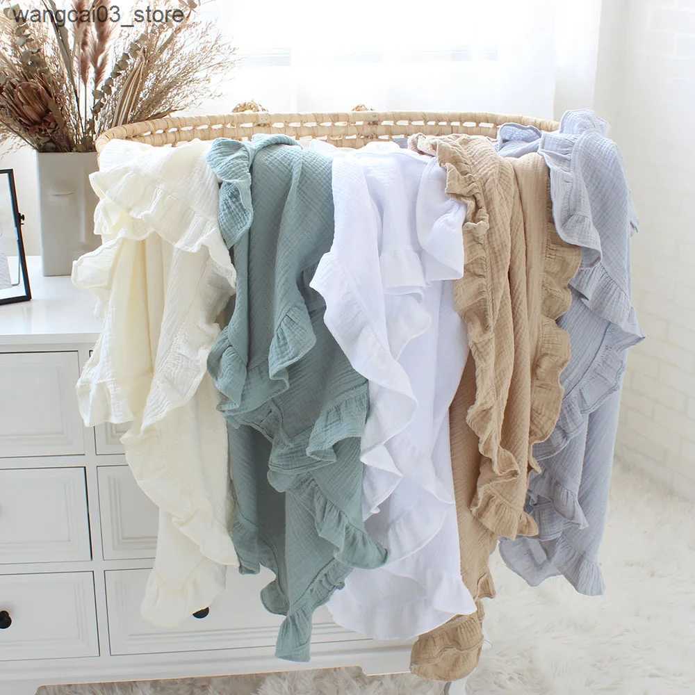 Blankets Swaddling Ruffle Muslin Baby Blanket for New Born Swaddle Wrap Newborn Receiving Blankets Infant Baby Stuff Bath Towel Bedding Quilt L240910