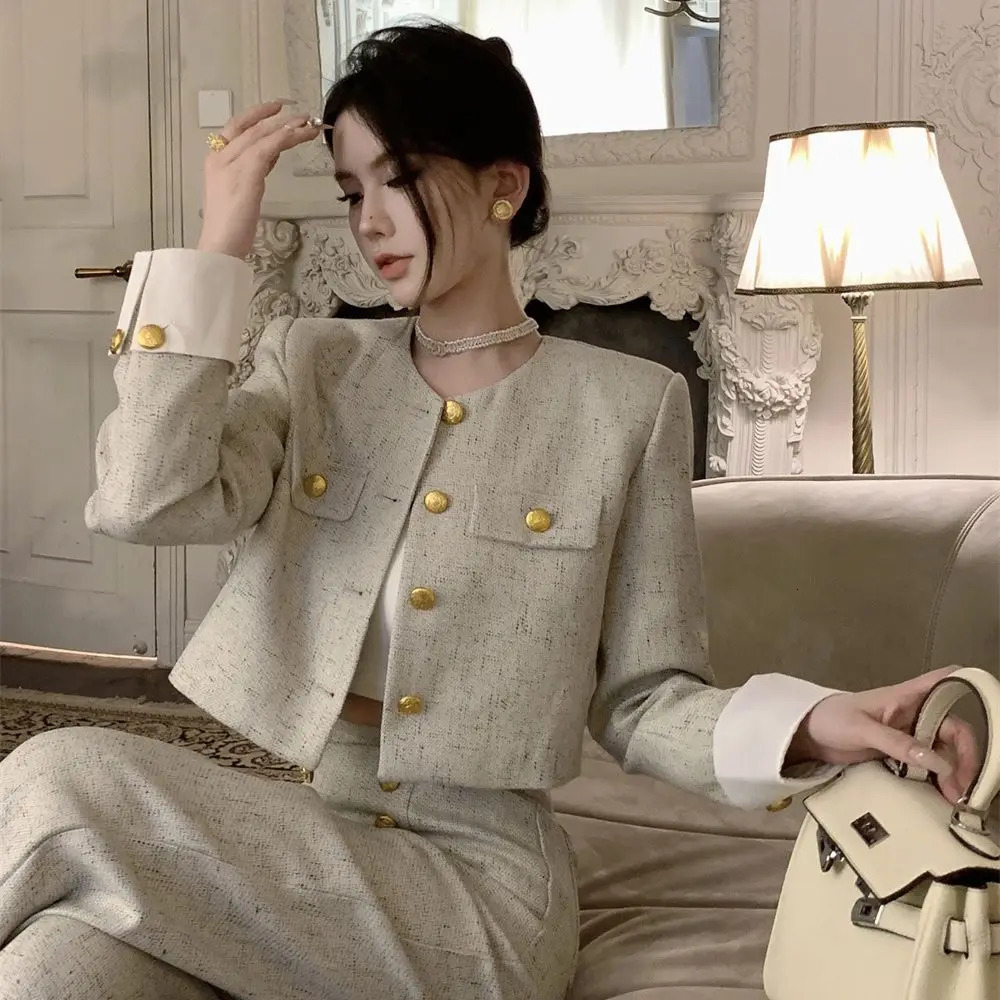 High class suit Womens clothing Autumn perfume short coat High waist pants two-piece womens suit 241010