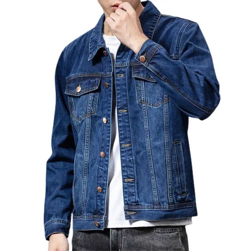Spring Colorfast mens denim jacket single breasted collar denim cardigan jacket slim fit jacket jacket W241011