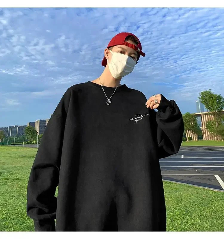 Mens round neck sweater trend for spring autumn and winter high-end suede couple casual loose sweater y2k 241011