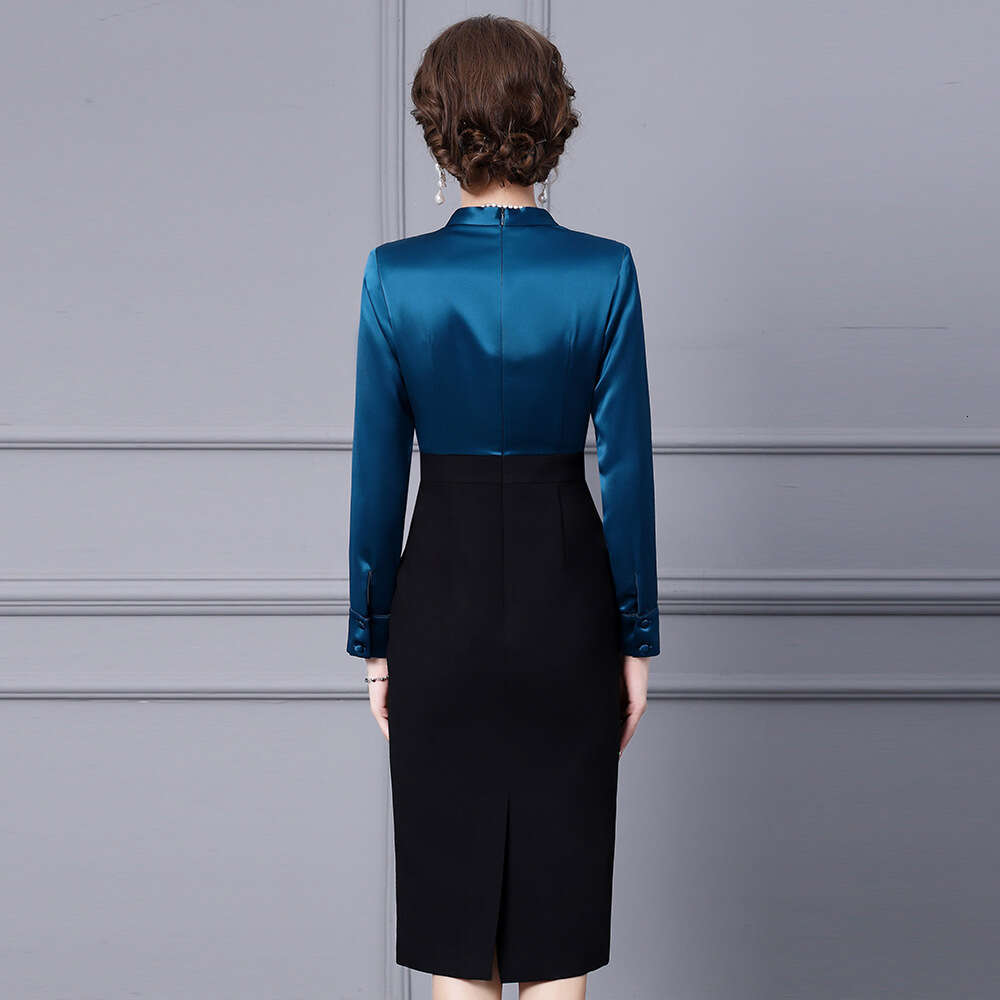 Smart and luxurious commuting style hip hugging dress 2024 new autumn slimming long sleeved patchwork workplace vacation two pieces
