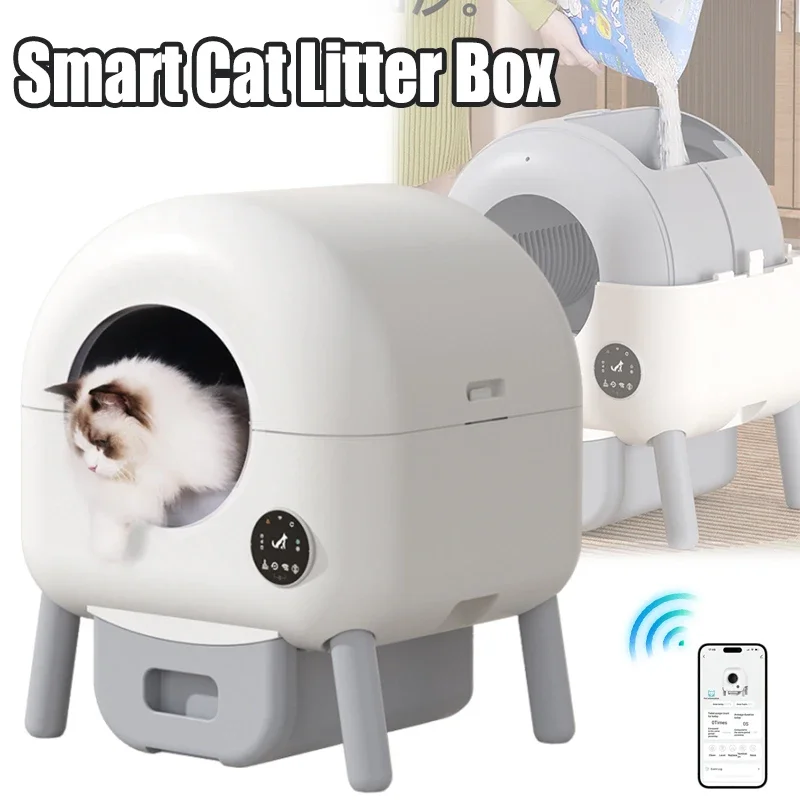 Smart Cat Toilet Fully Automatic Pet Cat Litter Box Anti-splash Large Space APP Automatic Cleaning Closed Cat Litter Box