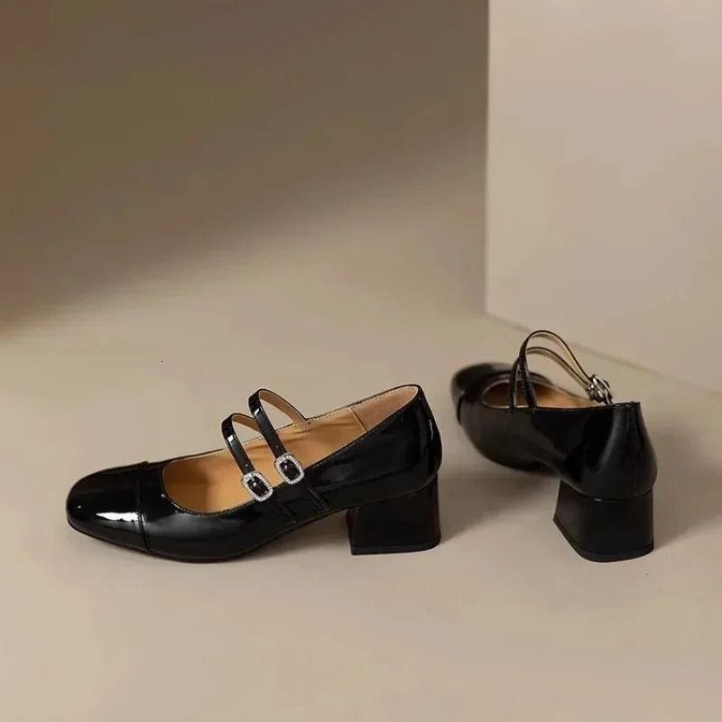 2024 Womens Shoes Square Toe Mary Jane Quality Double Buckle High Heel Fashion Ballet 240927