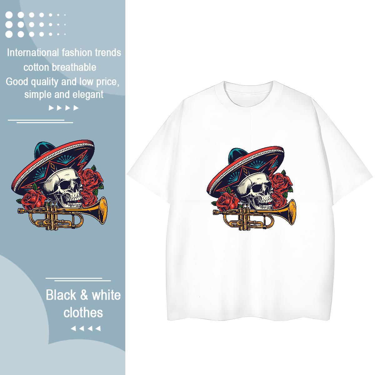 TOP Quality T Shirt For Woman 230g Cotton Round Neck Short Sleeve Summer Casual skull Lady T shirt Popular Cartoon Print Tshirts