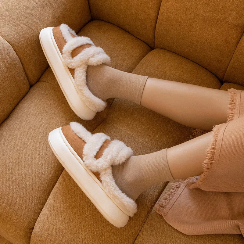 Comwarm plush womens soft slider winter fur fuzzy soft fluffy collar comfortable slider indoor fur artificial fur warm house slider 241007