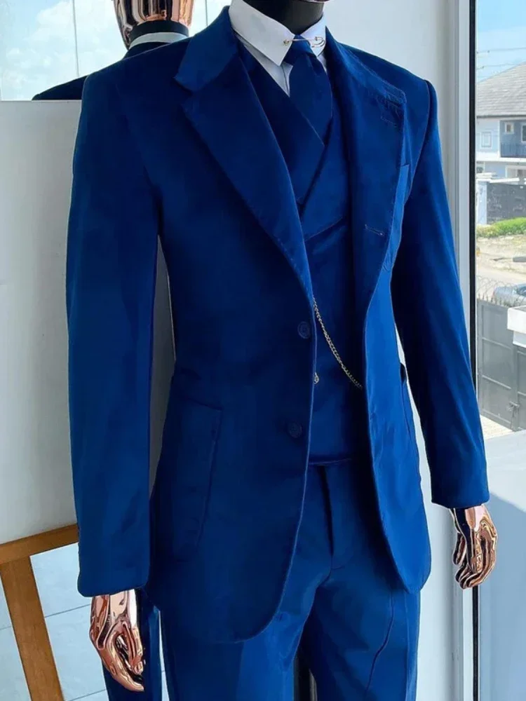Velvet Men Suits For Wedding Slim Fit Formal Groom Tuxedo 3 Pcs Business Custom Smoking Jacket Vest With Pants Fashion 2024