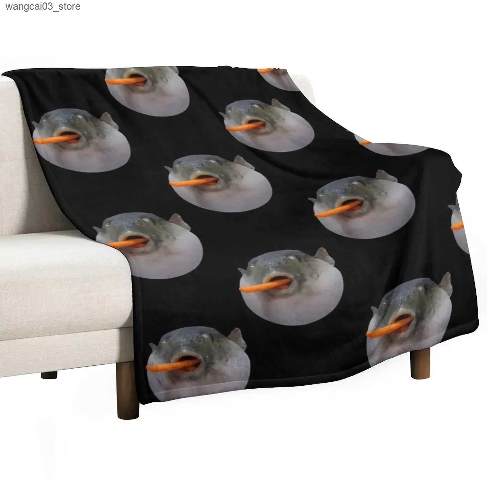 Blankets Swaddling Puffer fish Meme Throw Blanket Warm Decorative Throw Blankets L240910