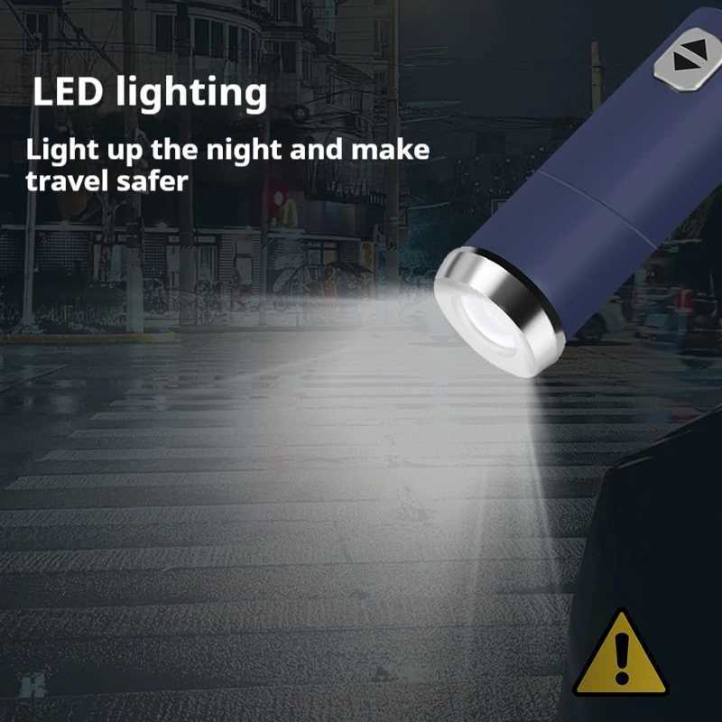 10 bone fully automatic three fold umbrella rotatable LED flashlight business wind resistant folding umbrella sunny umbrella C251117