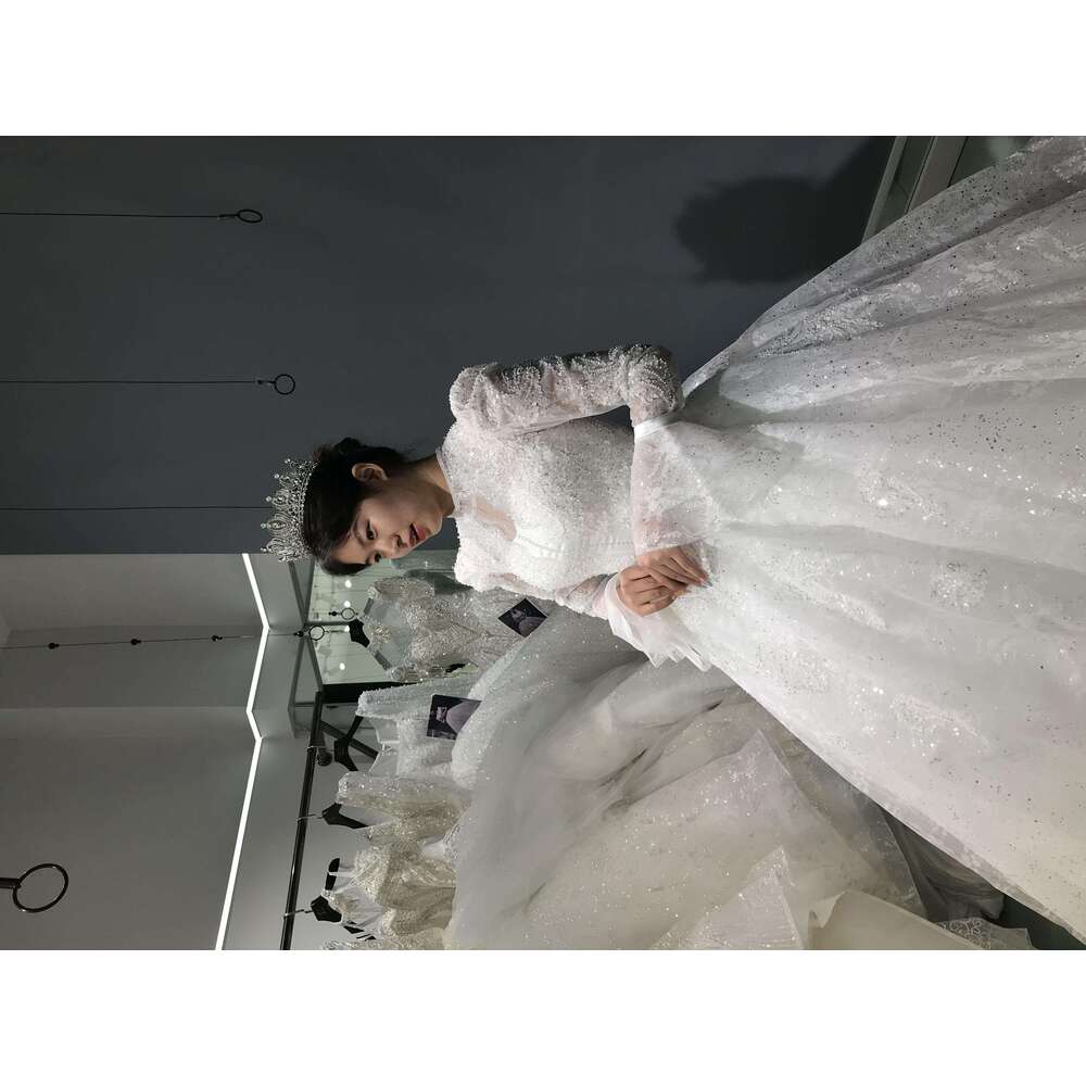 Kisswhite Xlove Collection heavy beads ball glitters white dress high neck bridal gown