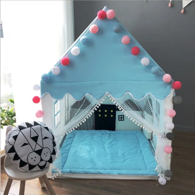 Portable childrens tent childrens folding tent Tipi baby game house big girl pink princess party castle childrens room decoration foldable 241010