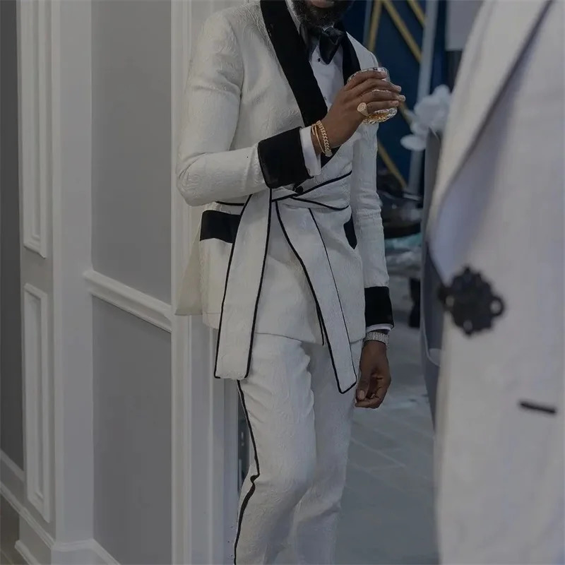 2023 Costume Homme Jacquard ns Men Suit With Belt Slim Fit 2 Piece Wedding Tuxedo Custom Made Prom Party Male Clothing 241008